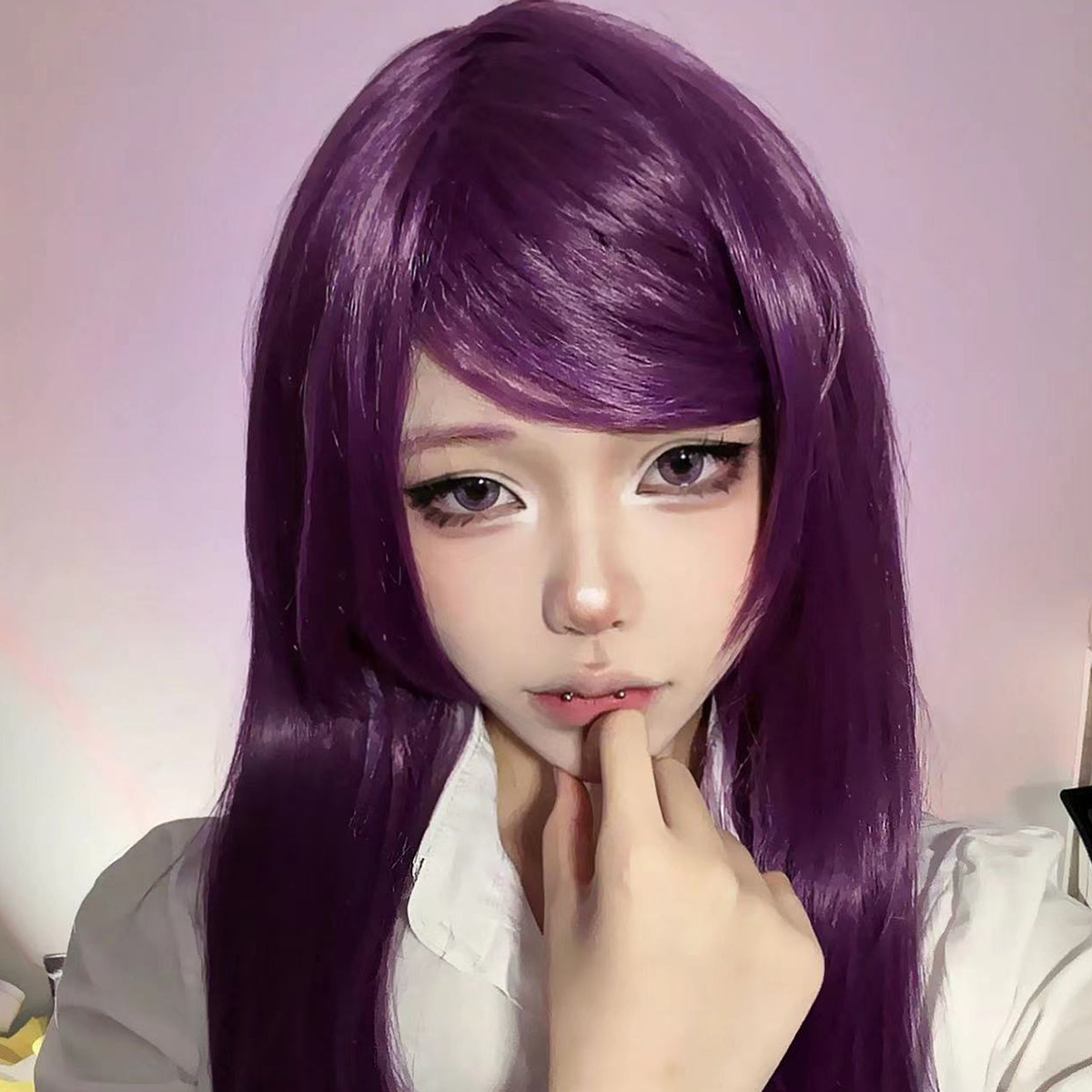 假毛神代利世cos东京食尸鬼深紫色仿真头皮高温丝全头套测评_COSPLAY配件_淘宝游戏网