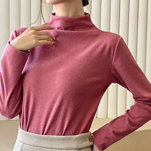 Базовый приятный телу демисезонный цветной приталенный удерживающий тепло лонгслив, высокий воротник