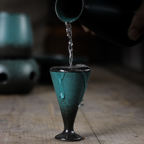 Ji Green creative white wine glass goblet Ceramic small Chinese antique household spirits a cup glass