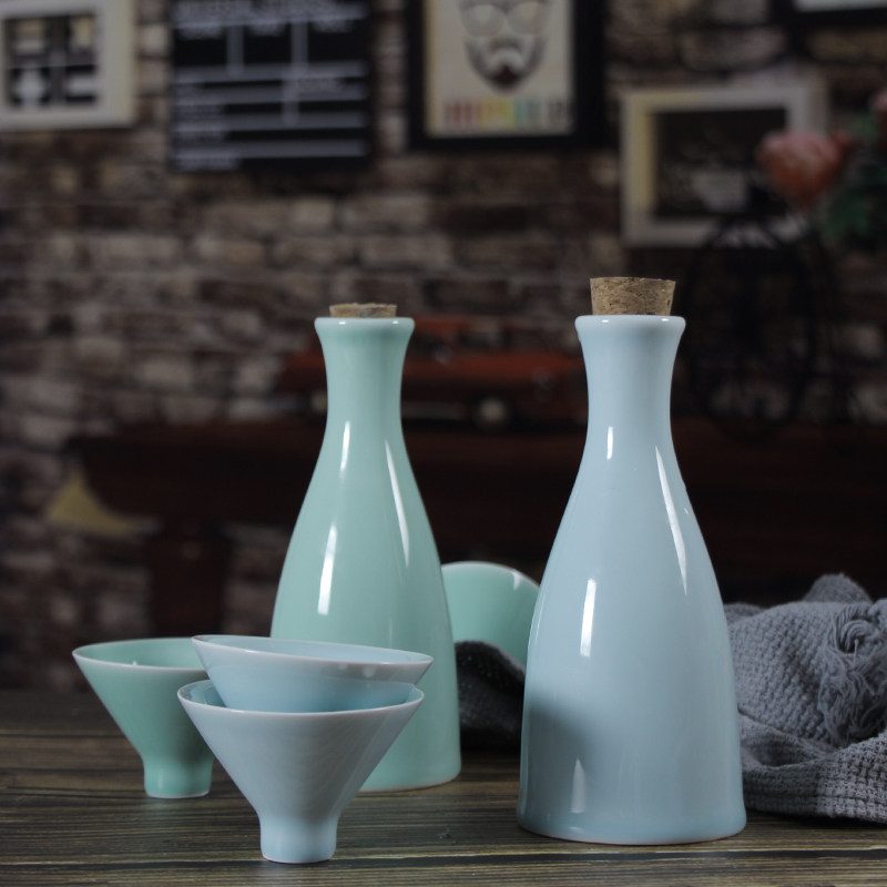 Ask the moon celadon sake wine set set household one pot two cups sealed half catty strong white yellow wine empty wine bottle jar