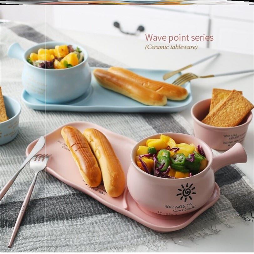 The Nordic breakfast dishes suit combination with handle bowl of breakfast table suit The irregular hot breakfast tray