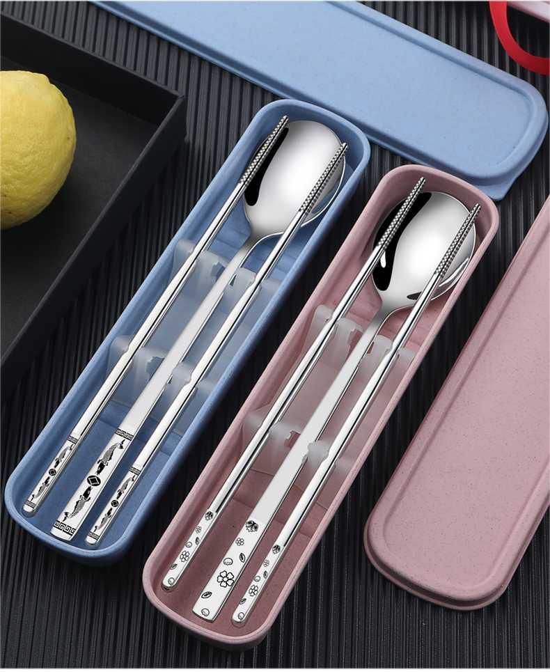 Portable chopsticks spoons three - piece suit adult tableware stainless steel fork express single students receive a case