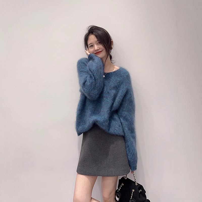 Autumn and Winter Blue Tears Mohair Sweater for Women, Lazy Style, Loose, High-End, Soft and Stylish Knitted V-Neck Top Autumn and Winter Blue Tears Mohair Sweater for Women, Lazy Style, Loose, High-End, Soft and Stylish Knitted V-Neck Top
