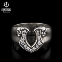 (Official) American ROCKRIDE skeleton horseshoe ring 925 sterling silver male