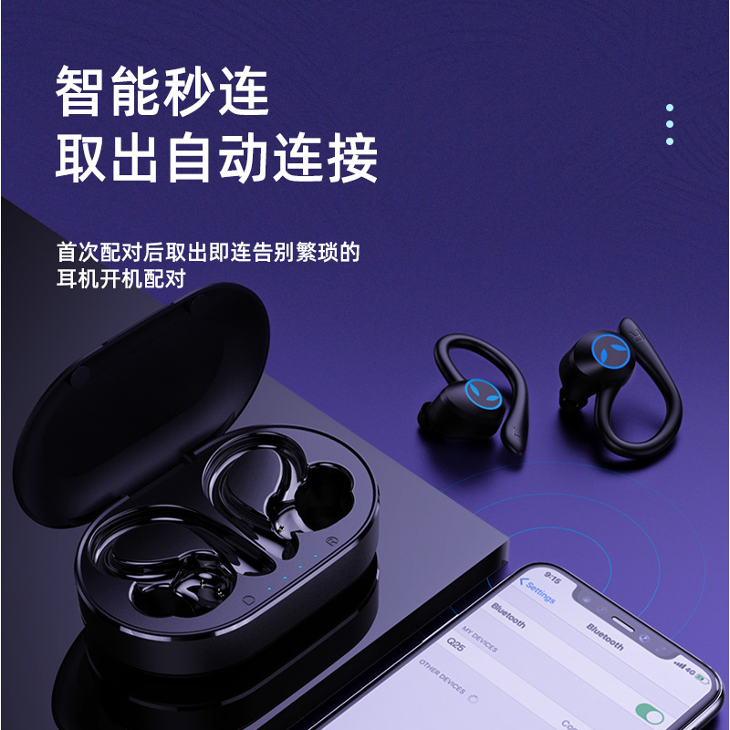 Cross-Border Amazon Wireless Bluetooth Earphones, Ear-Hook Style, Sports Noise Reduction, Ultra-Long Battery Life, Technology, E-Sports Gaming
