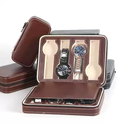 Simple 8-bit zipper watch jewelry storage bag PU portable travel watch storage box Famous watch storage bag