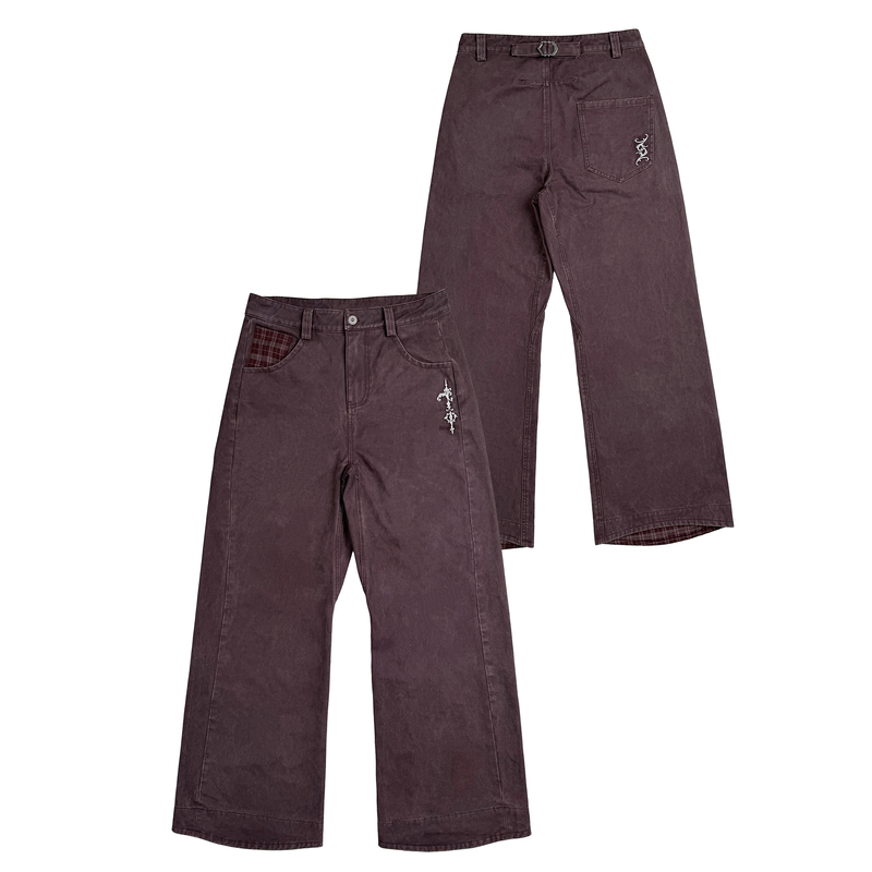 Essornovus 26Aw Retro Dark Burgundy Plaid Embroidered Lej Engineer Versatile Casual Pants Essornovus 26Aw Retro Dark Burgundy Plaid Embroidered Lej Engineer Versatile Casual Pants
