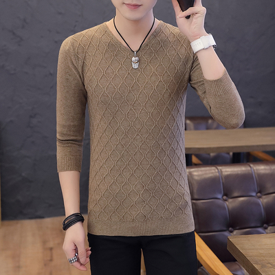 男士毛衣秋冬2019新款低领潮流针织V领