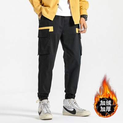 男士冬季加绒加厚大码牛仔工装裤男