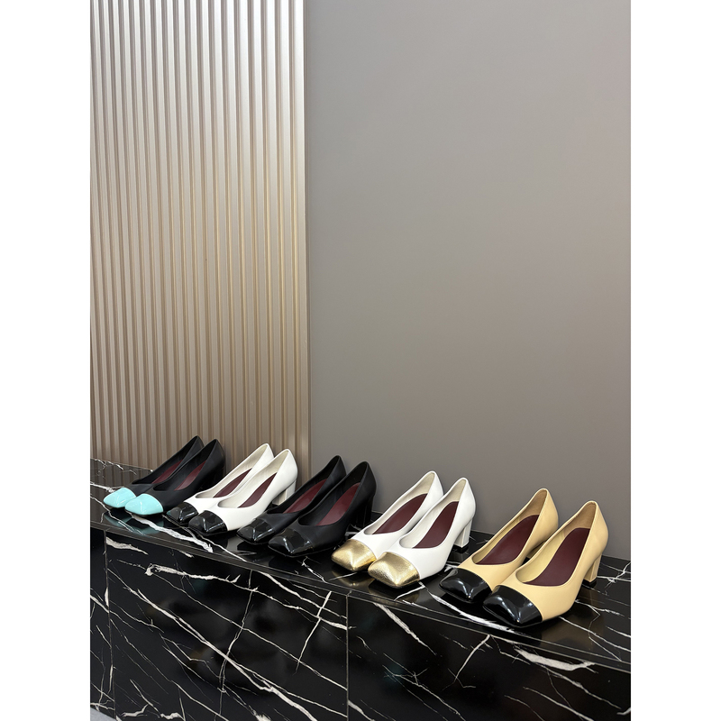 Xiaopi Export Orders, Not Available on the Market, Square-Toe Color-Blocked High Heels for Women, Shallow Mouth, Chunky Heel, Mature Style