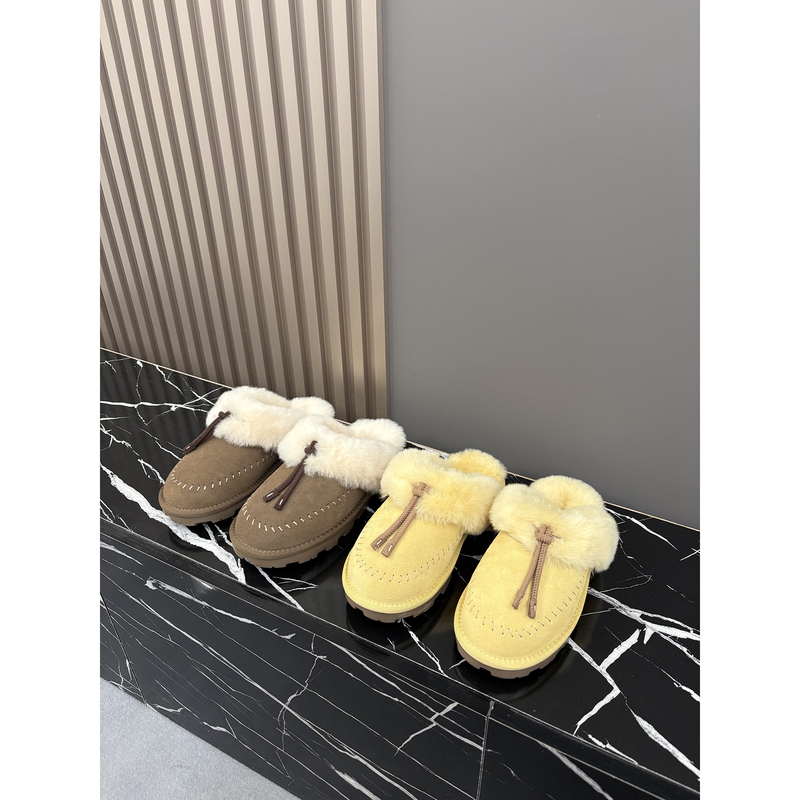 Xiaopi Sheepskin Fur Integrated Slippers for Women, Outdoor Wear, Closed-Toe Half-Slipper, Plush Warm Lazy Shoes