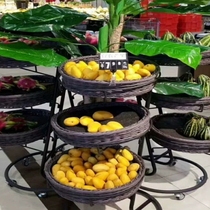 Water Fruit Shop Supermarket Snacks Shelves Display Show Shelf Vine-Woven Basket Head Basket Three Floors Fruit Show Shelf