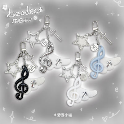 Dreamy Little Cat/Angel Note Wings Girl Key Chain Necklace, Versatile and sweet plush sweater chain accessory