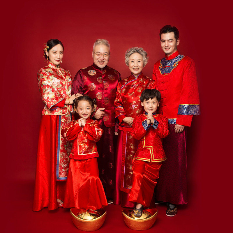 Studio theme clothing Family Portrait New Year Photo Six Parent-child Dress Tang Costume Fashion Chinese Style New Style Suit