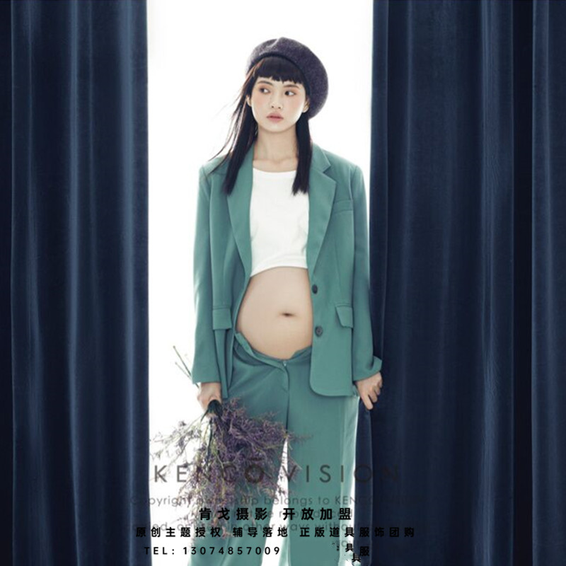 The exhibition of new photo studio maternity photo clothing green suit Hong Kong style image photo photo photo suit suit suit