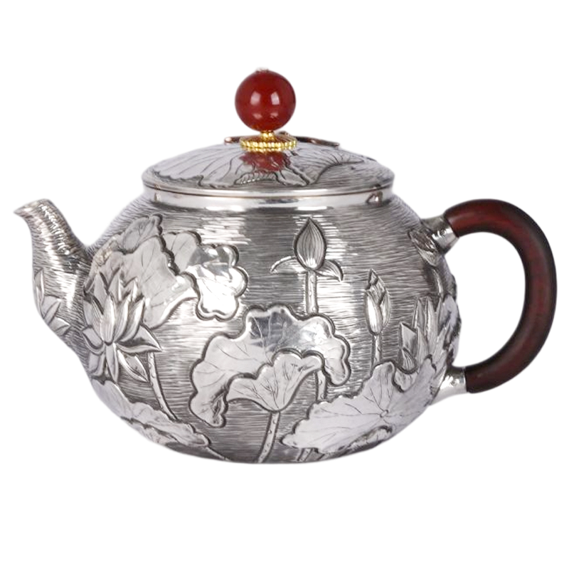 古銀 茶壺 一政堂造 「純銀製唐草紋提梁壺」 銀瓶 煎茶