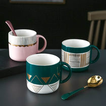 Creative Cute ceramic mug coffee cup personality trend couple breakfast milk cup tea cup with lid spoon