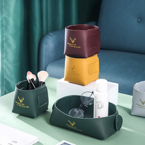 Nordic Wind Leather Desktop containing case Cosmetics Mouth Red Containing Basket Remote home Guan Guan Debris Storage Basket