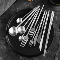 Net Red Western Dining Cutlery Steak Knife Fork Cute children to eat and drink soup spoons sweet fruit fork Han style long handle spoon