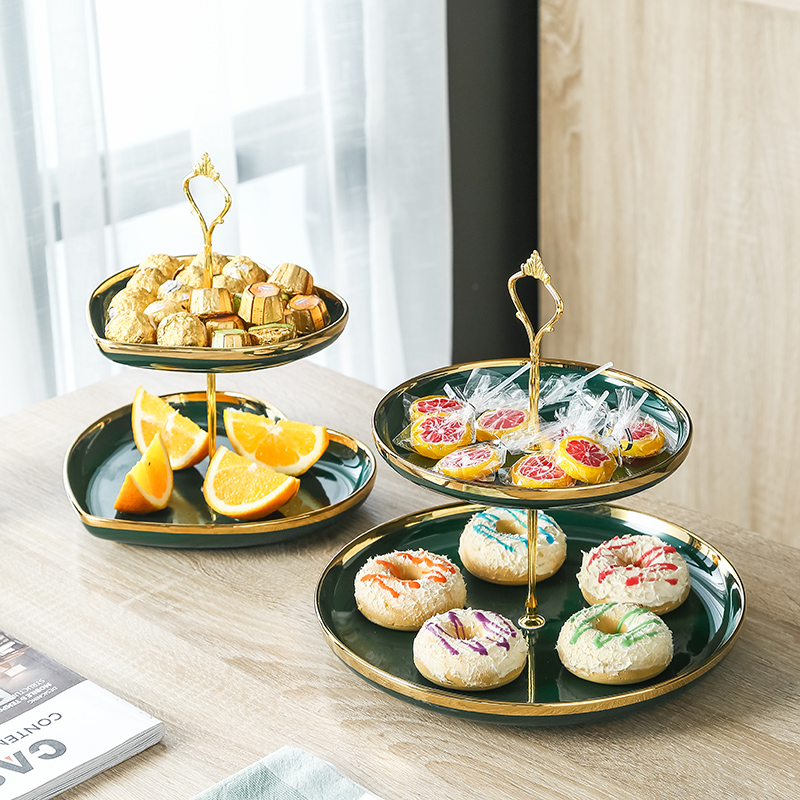 European double-deck fruit disk living room household ceramic double deck red fruit plate afternoon tea tableware dessert snack dish