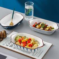 Oven special ceramic baking tray rectangular double-ear cheese Baking Bowls Creative Baking Pan Home Dish Cutlery