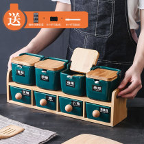 Nordic kitchen ceramic seasoning box set double-layer seasoning jar with salt monosodium glutamate condiment seasoning bottle combination