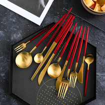 Net Red Western Dining Cutlery Adult Western Dining Spoon Steak Knife Fork Sweet Spoonful Spoon Children Spoon Han Style Long Handle Big Round Head Spoon