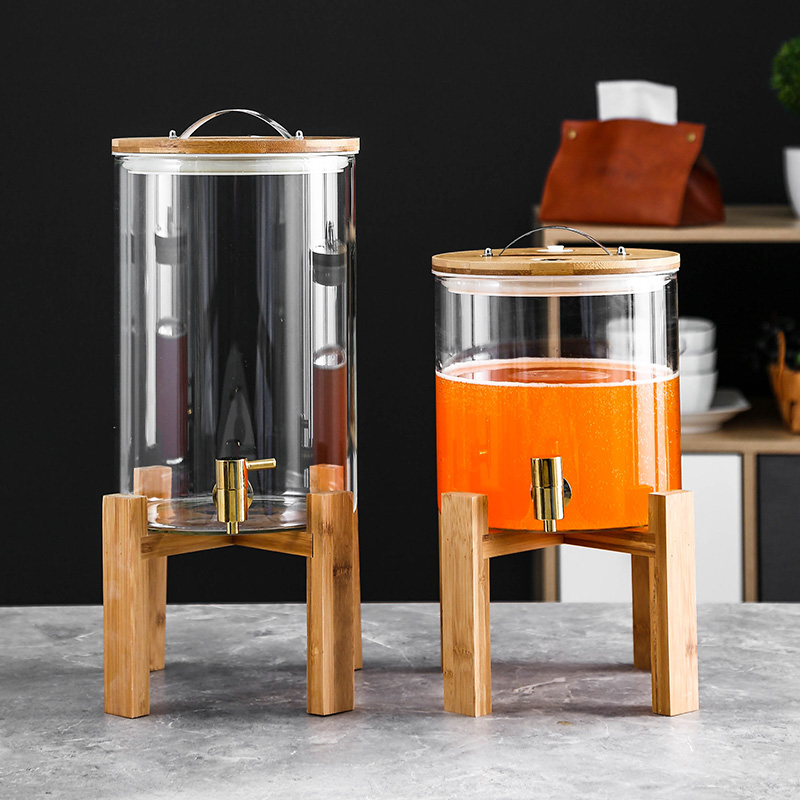 Glass juice bucket with faucet creative cold water bottle bubble wine can special large capacity beverage bucket wine bottle