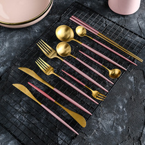 Nordic Mesh Red Western Dining Cutlery Steak Knife Fork Bull Oil Knife Dessert Fruit Fork Cute children to eat and drink soup spoons