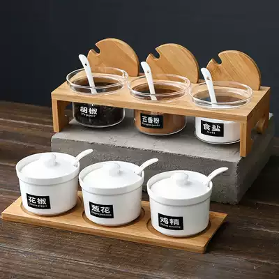 Kitchen seasoning box Ceramic seasoning jar Japanese seasoning jar Creative glass seasoning box Household seasoning storage box