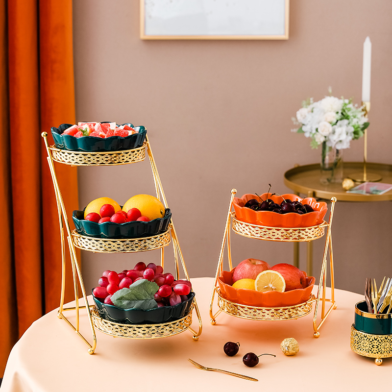 Fruit Tray Light Lavish Home Living Room Tea Table Swing Pieces Multilayer Fruit Tray Ceramic Candy Box Creative Double snacks box