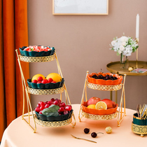 Fruit Tray Light Lavish Home Living Room Tea Table Swing Pieces Multilayer Fruit Tray Ceramic Candy Box Creative Double snacks box