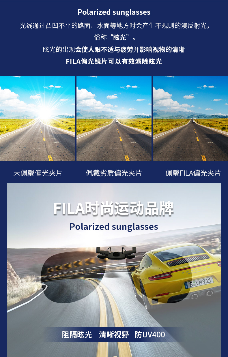 斐乐 FILA 偏光墨镜夹片 可翻转太阳镜 图3