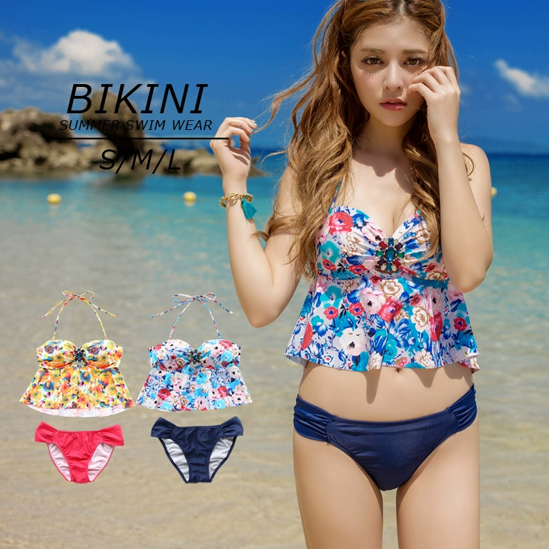 AKF áo tắm hoa hai mảnh xẻ tà sexy khóa kim cương bãi biển bikini áo tắm suối nước nóng sexy SW1741 - Bikinis