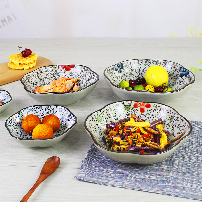 Japanese 5/7/8 inches quincunx food dish medium size ceramic household cooking plate deep dish special soup plate