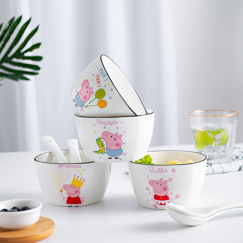 The Children pig page paggy Nordic four students trill single household cartoon parent - child ceramic bowl rice bowls