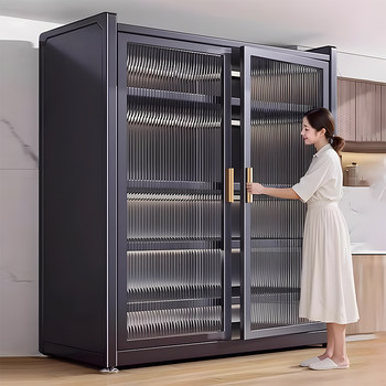 Kitchen Storage Rack Floor-Standing Multi-Layer Double-Door Storage Cabinet Microwave Oven Shelf Dust-Proof Multi-Functional Cabinet Storage Cabinet