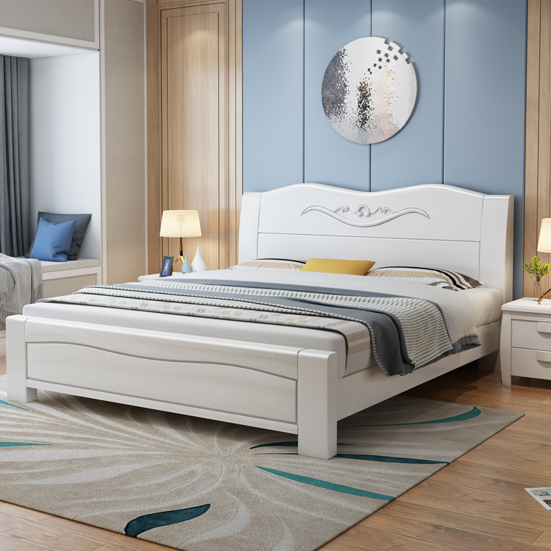 Solid wood bed white 1 2M1 351 5m1 8m double bed white oak queen bed wedding bed storage bed children's bed