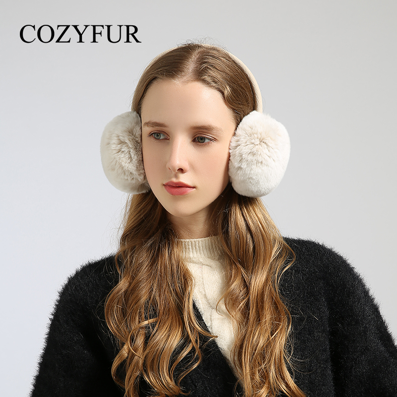 Cozyfur whole leather Rex rabbit fur earmuffs female winter warm fur earmuffs plush earmuffs adjustable earmuffs