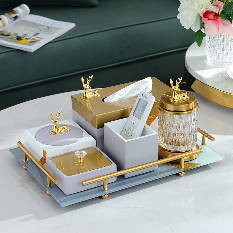 Modern creative light luxury multi-function tissue box household remote control drawing box drawing room tea decoration parts