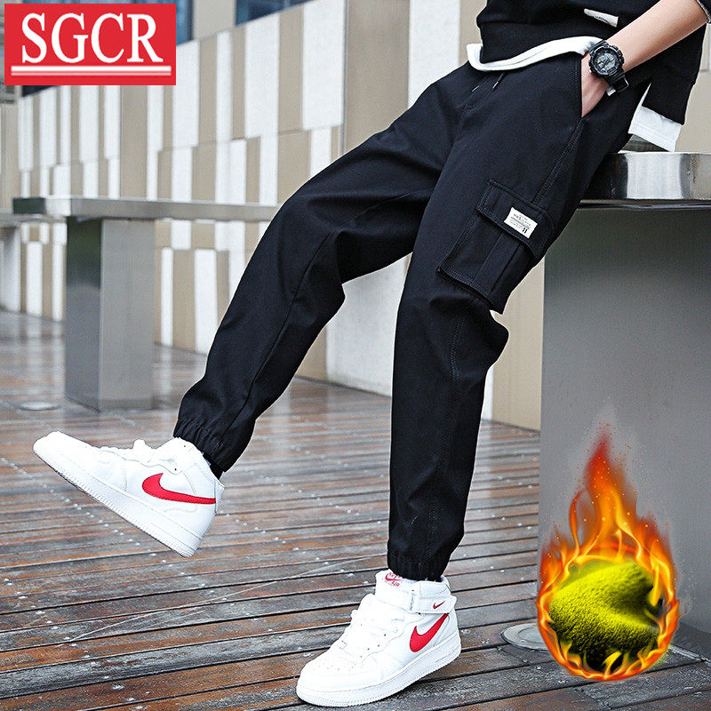 秋冬男士加绒工装裤子男韩版修身长裤港仔文艺工装束脚小脚裤子潮