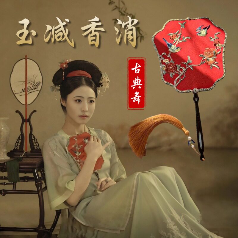 团扇舞蹈专用玉减香消古风扇子古典舞跳舞手持表演出道具刺绣宫扇