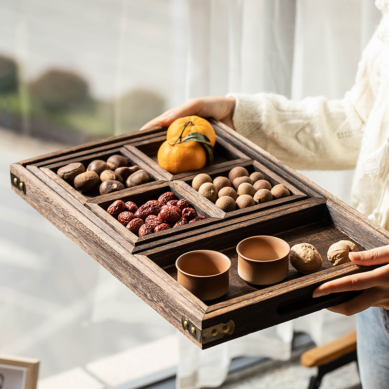 Chinese Wooden Pallet Surround Stove Cooking Tea Accessories Refreshments Refreshments Afternoon Tea Point Pan Pastry Snack Snack Dried Fruits Fruit Pan-Taobao