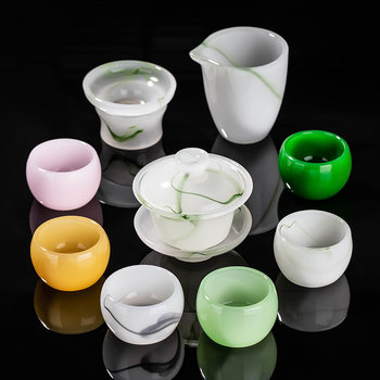 White Jade Glazed Kung Fu Tea Set for Home Use, Light Luxury High-End Kung Fu Gaiwan Tea Cup for Office Tea Drinking, 2026 New Model