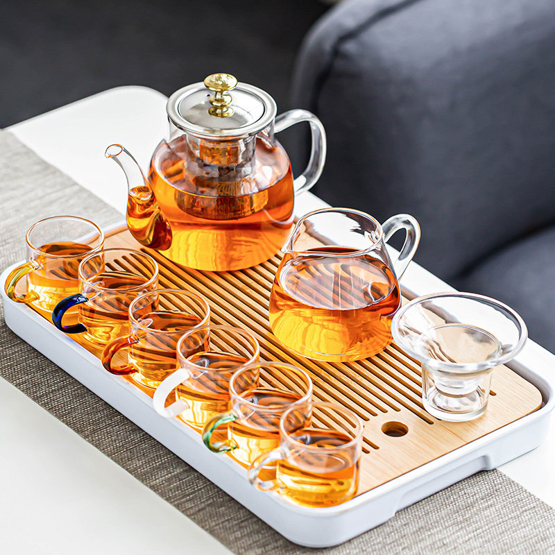 Heat-resistant glass tea set set home living room simple large capacity teapot kung fu tea cup small set light luxury tea maker