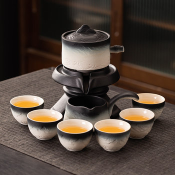 Black Pottery Lazy Automatic Tea Set for Home Use, Light Luxury High-End Teacup, Kung Fu Tea 2026 New Model Tea Brewing Pot Gadget