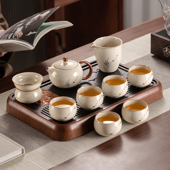 Ru Kiln Ceramic Tea Set with Nail-Inlaid Design for Home Use, Includes Teapot and Teacups for Office Reception and Tea Drinking, 2026 New Model