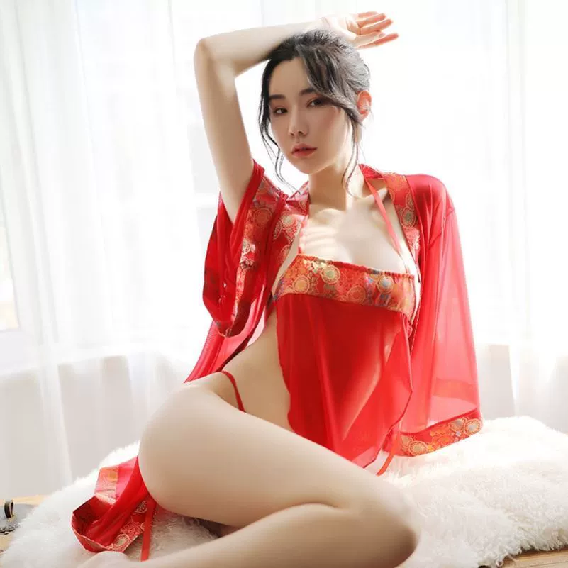 Đồ ngủ sexy băng đô màu đỏ dành cho người lớn, quần áo cổ điển, đồ lót sexy, quý bà, phong cách cổ xưa, Hanfu, sự cám dỗ trong suốt - Bellyband