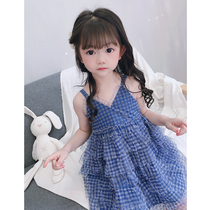 Girls hanging band skirt Summer thin dress Princess skirt Skirt Fluffy Dress Foreign Air Plaid Cake Skirt Children Dress
