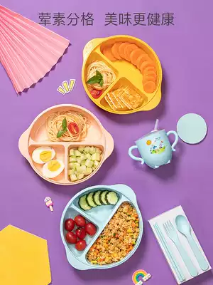 Baby dinner plate seal leak-proof school eating baby boy spoon set suction plate split box cartoon non-staple food bowl
